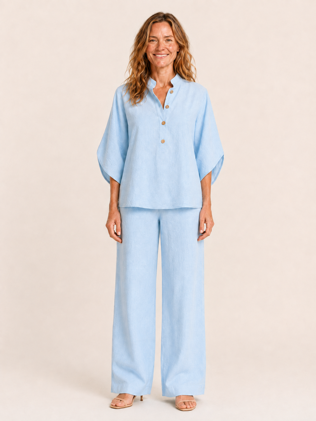 Isadora | Women's Linen Blend Wide Leg Pants Two Piece Set