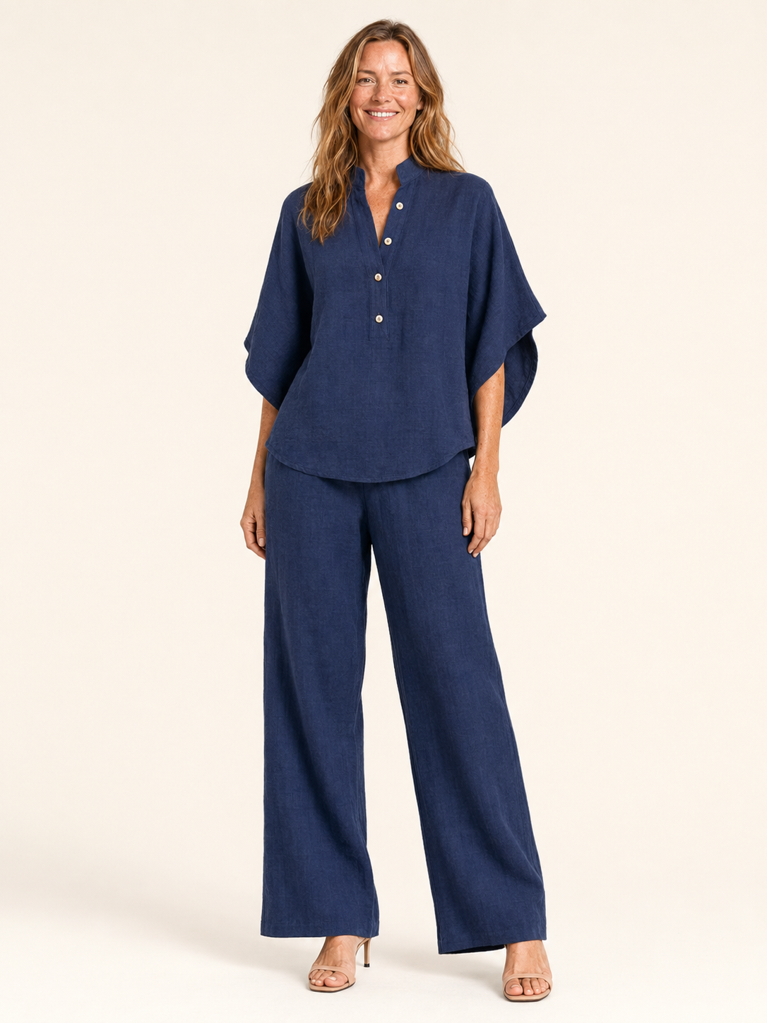 Isadora | Women's Linen Blend Wide Leg Pants Two Piece Set