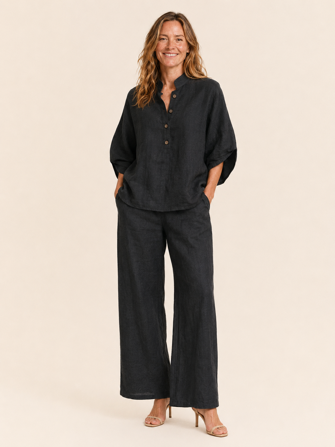 Isadora | Women's Linen Blend Wide Leg Pants Two Piece Set