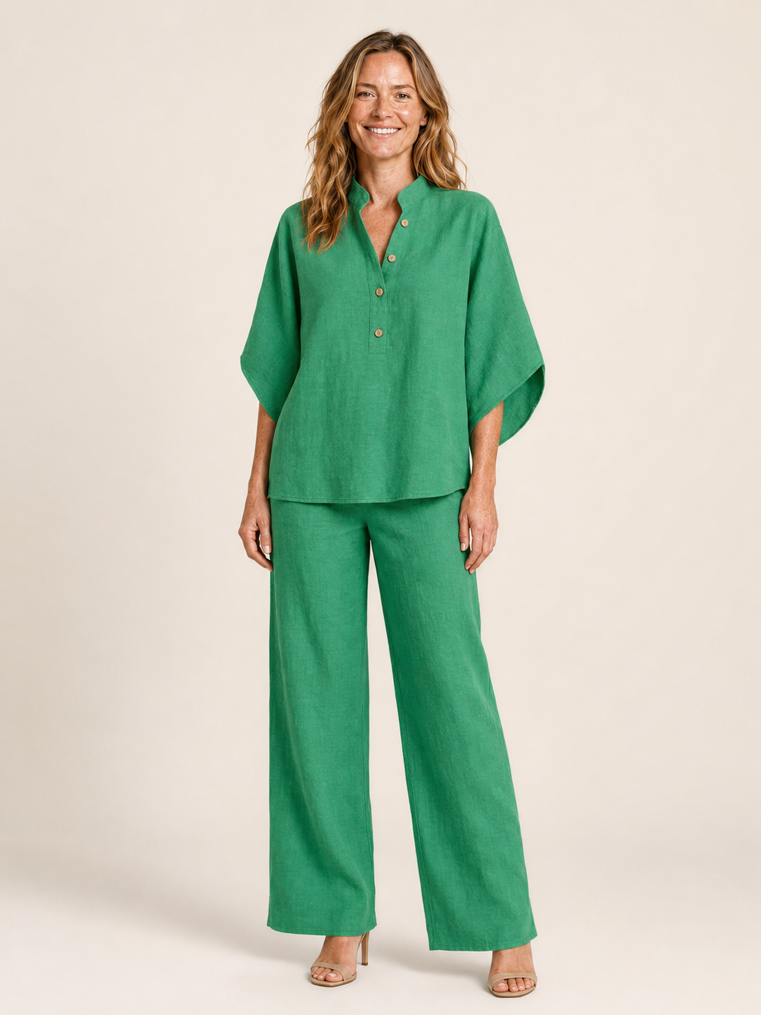 Isadora | Women's Linen Blend Wide Leg Pants Two Piece Set