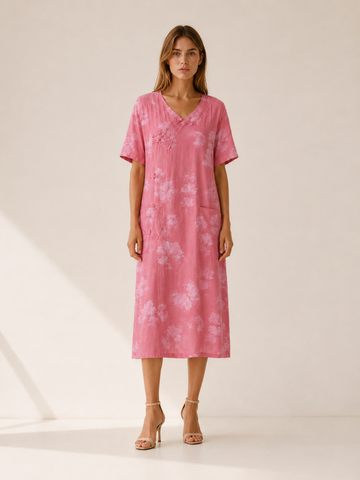 Isla | Women's Printed Button Front Linen Blend Top