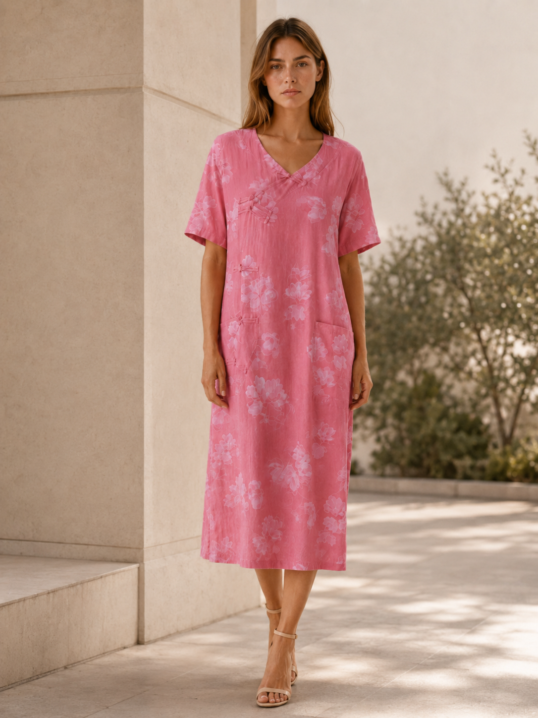 Isla | Women's Printed Button Front Linen Blend Top