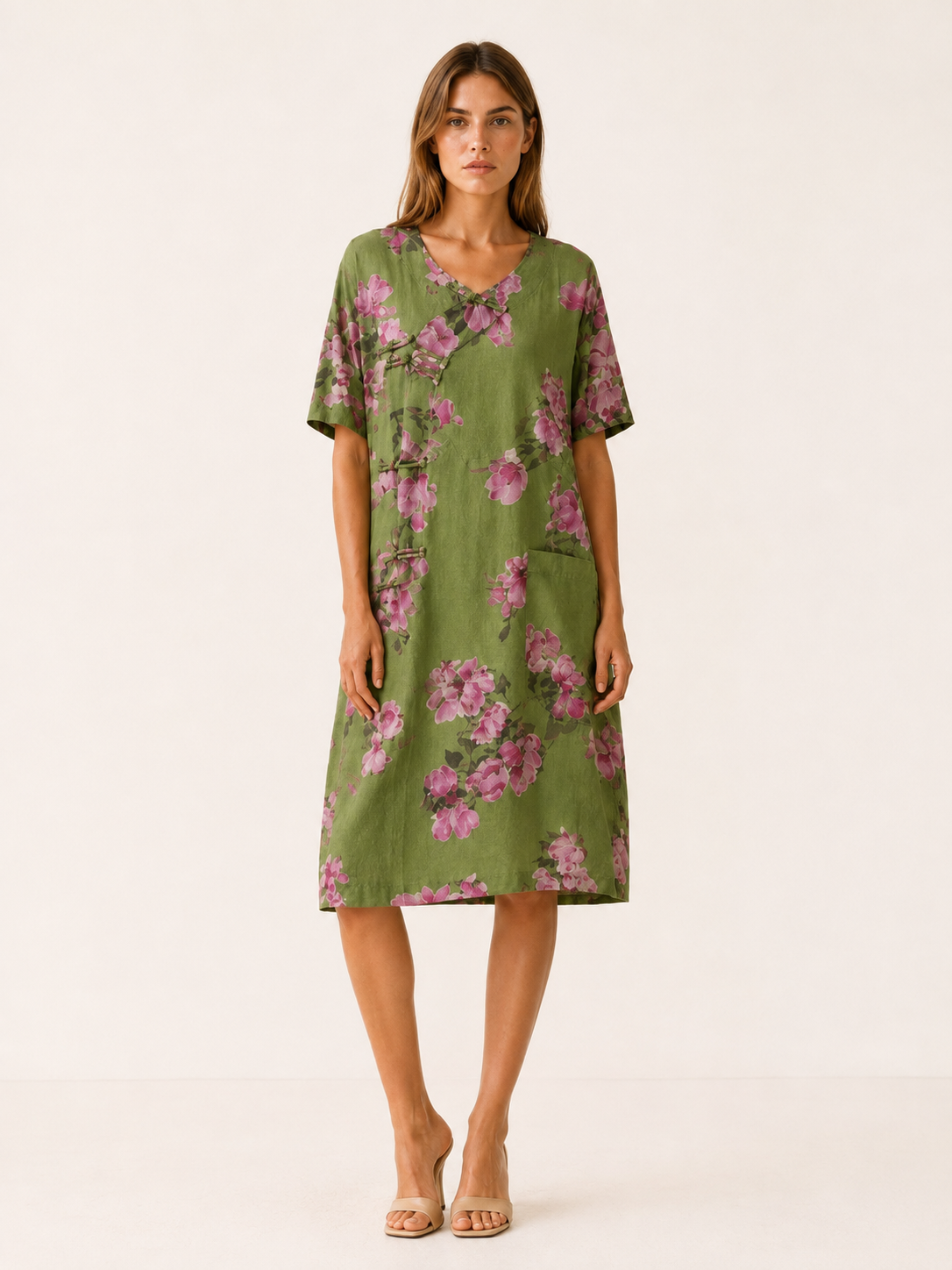 Isla | Women's Printed Button Front Linen Blend Top