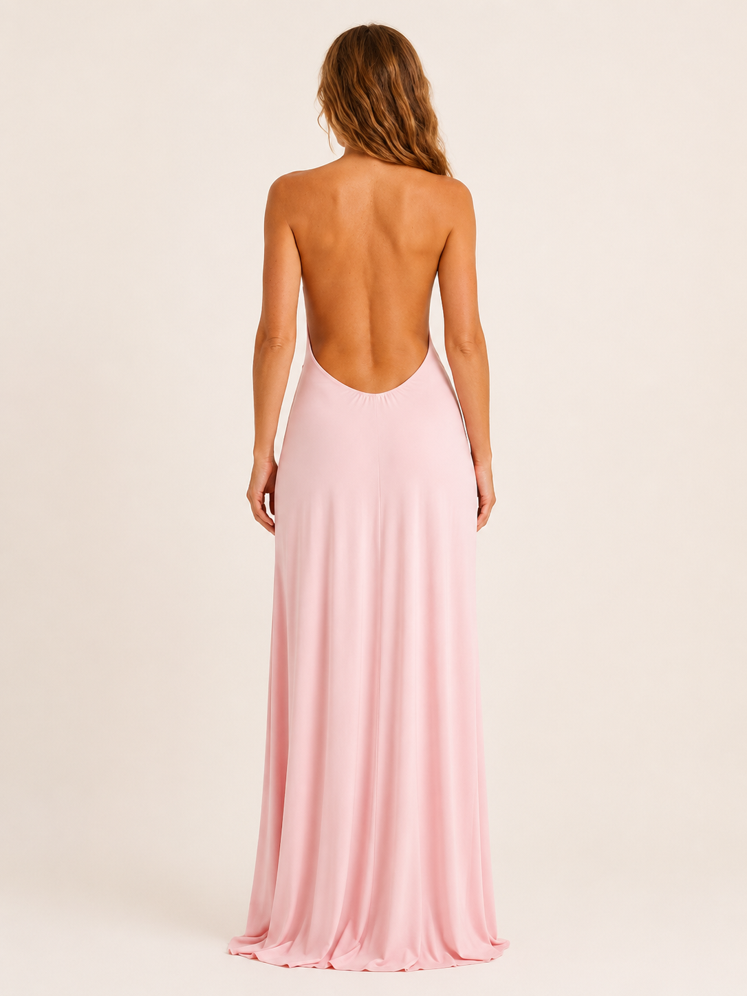 Ismerie | Women's Satin Halter Open Back Evening Maxi Dress