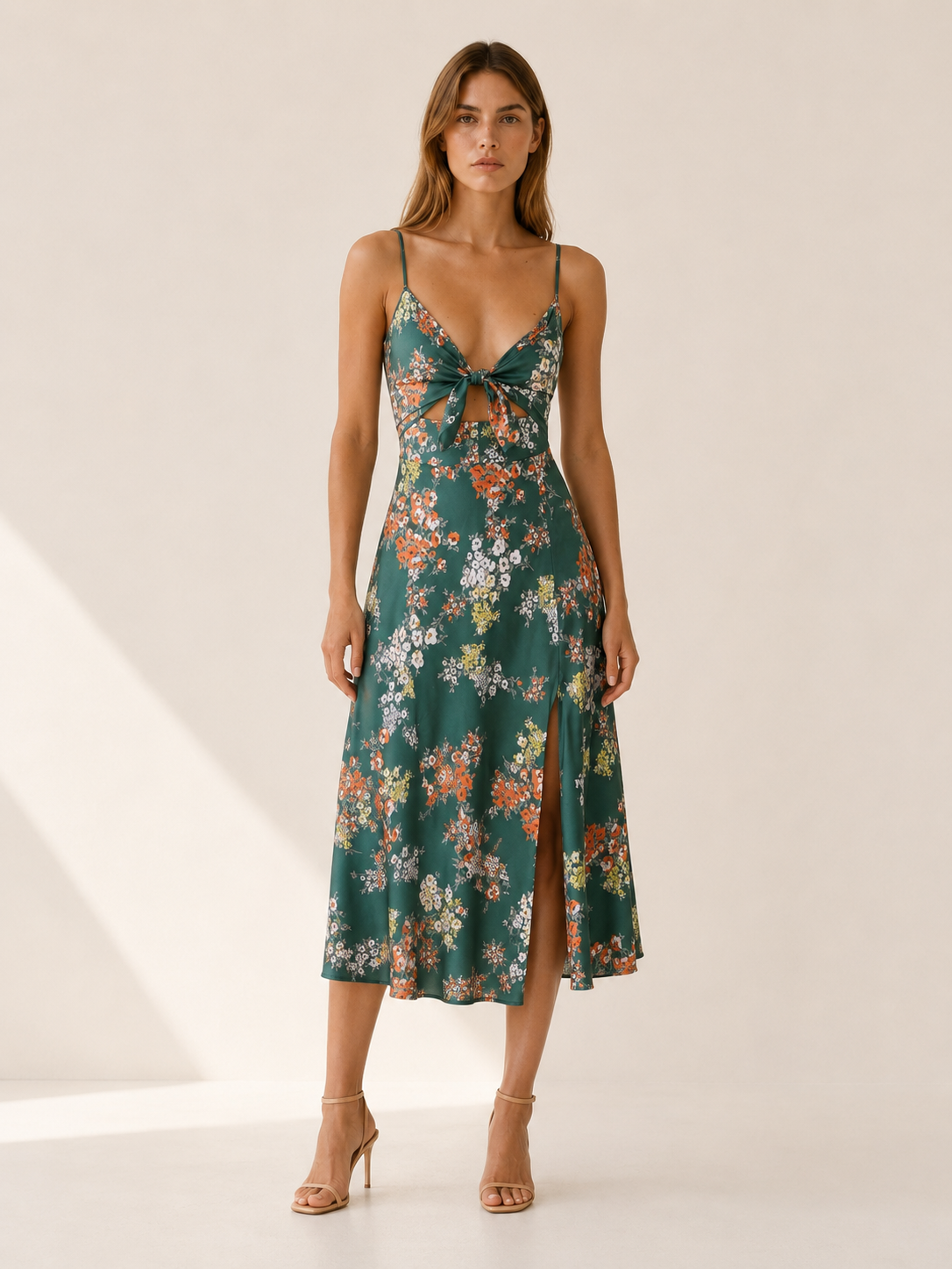 Jacinta | Flowy Midi Dress with Front Tie Detail