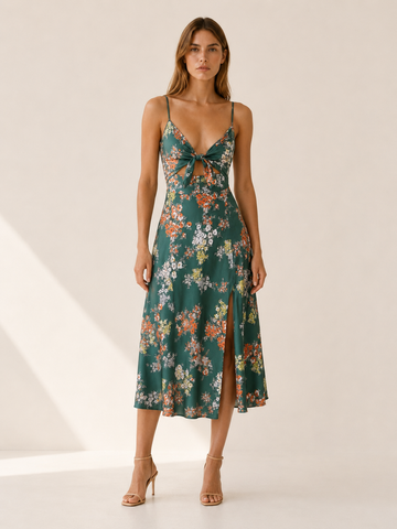 Jacinta | Flowy Midi Dress with Front Tie Detail
