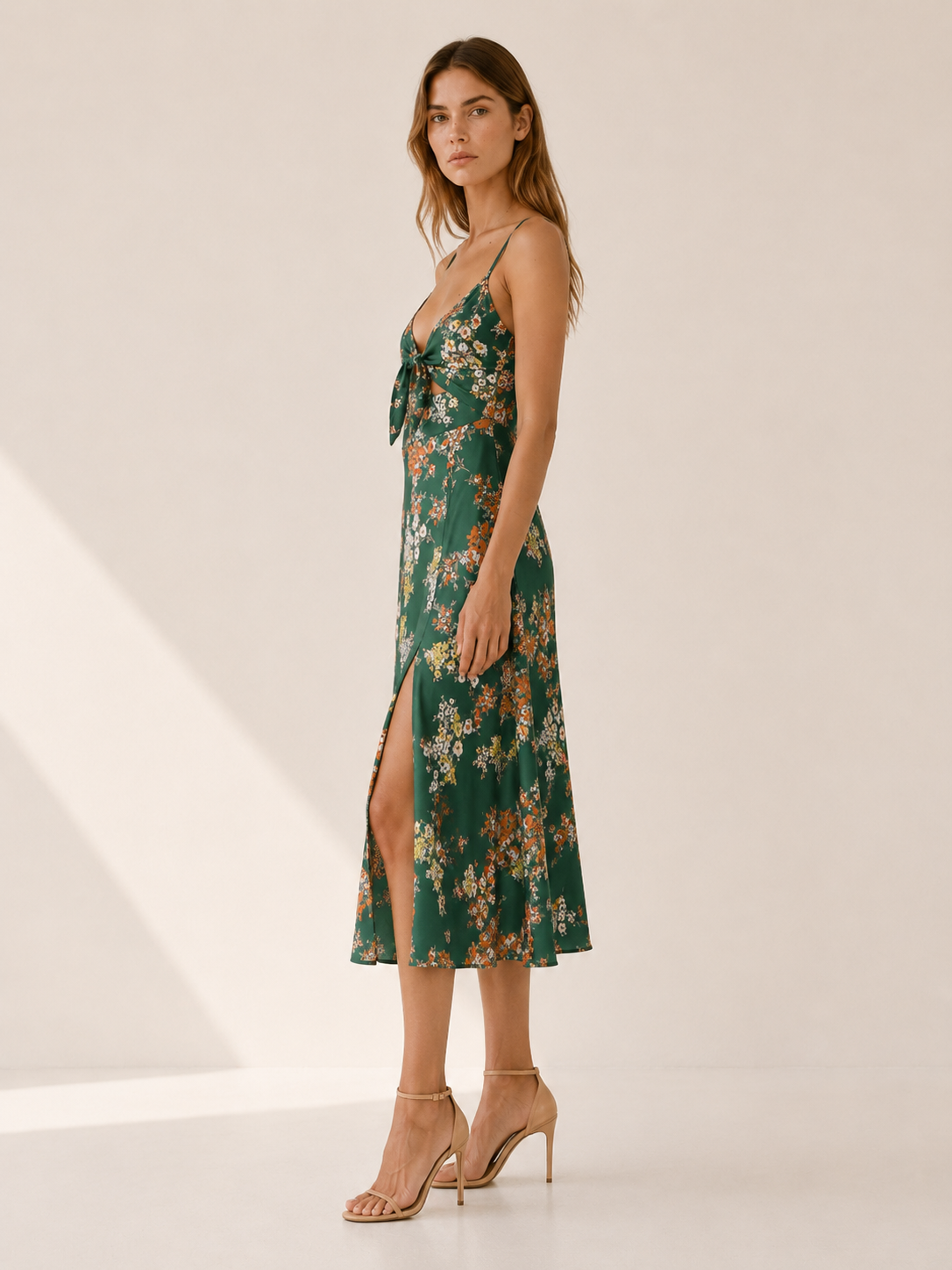 Jacinta | Flowy Midi Dress with Front Tie Detail