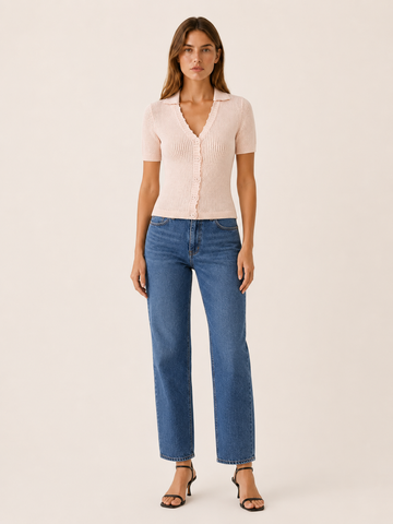 Jessa | Women's Knitted V Neck Button Front Shirt