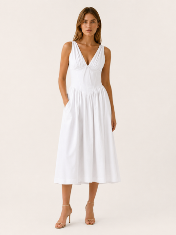 Kailani | Plunge Midi Dress with Full Skirt