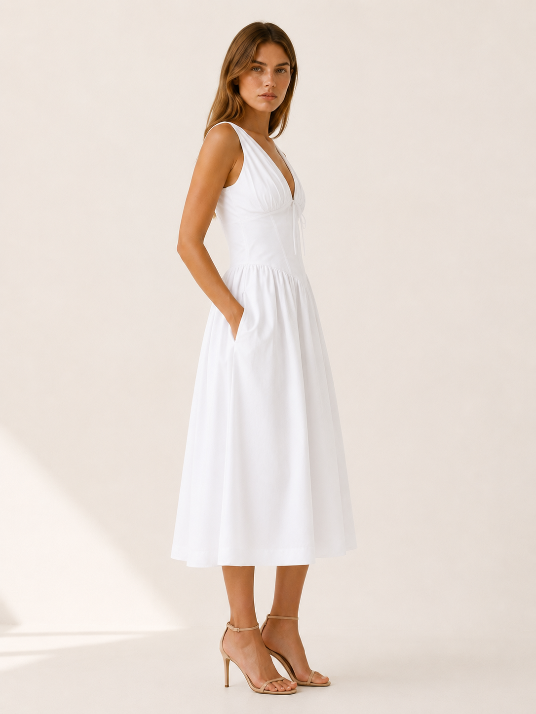 Kailani | Plunge Midi Dress with Full Skirt