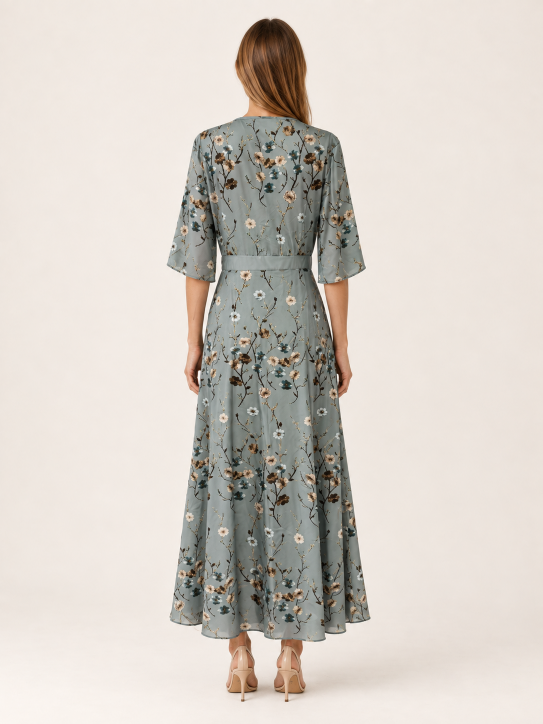 Kyranel | Floral Maxi Dress with V Neck Wrap Front