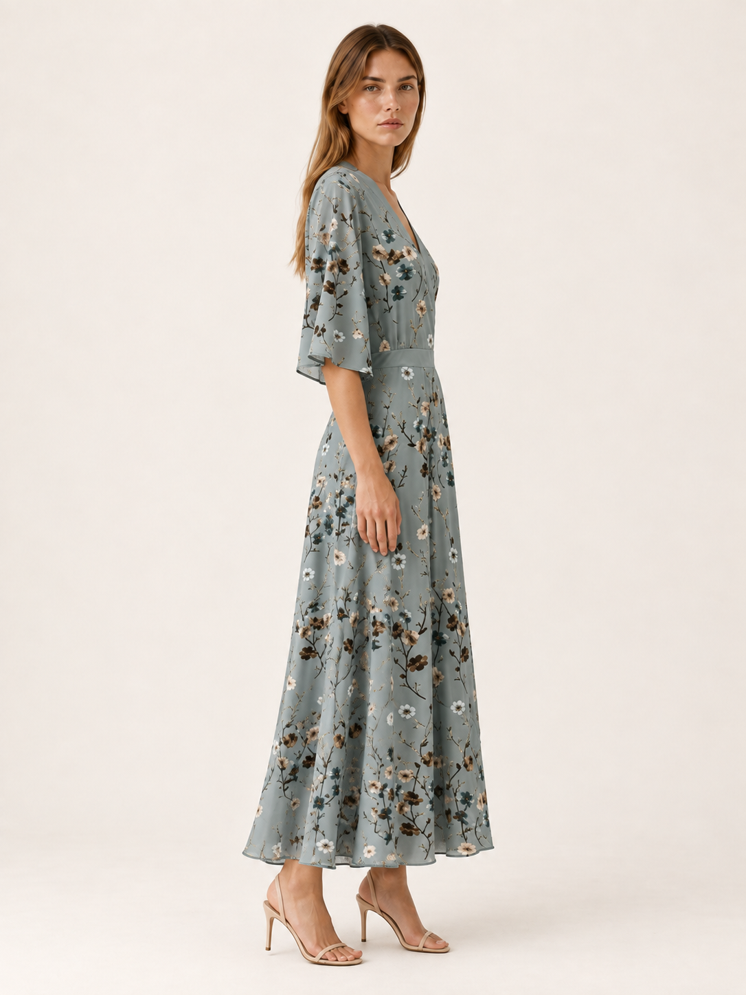 Kyranel | Floral Maxi Dress with V Neck Wrap Front