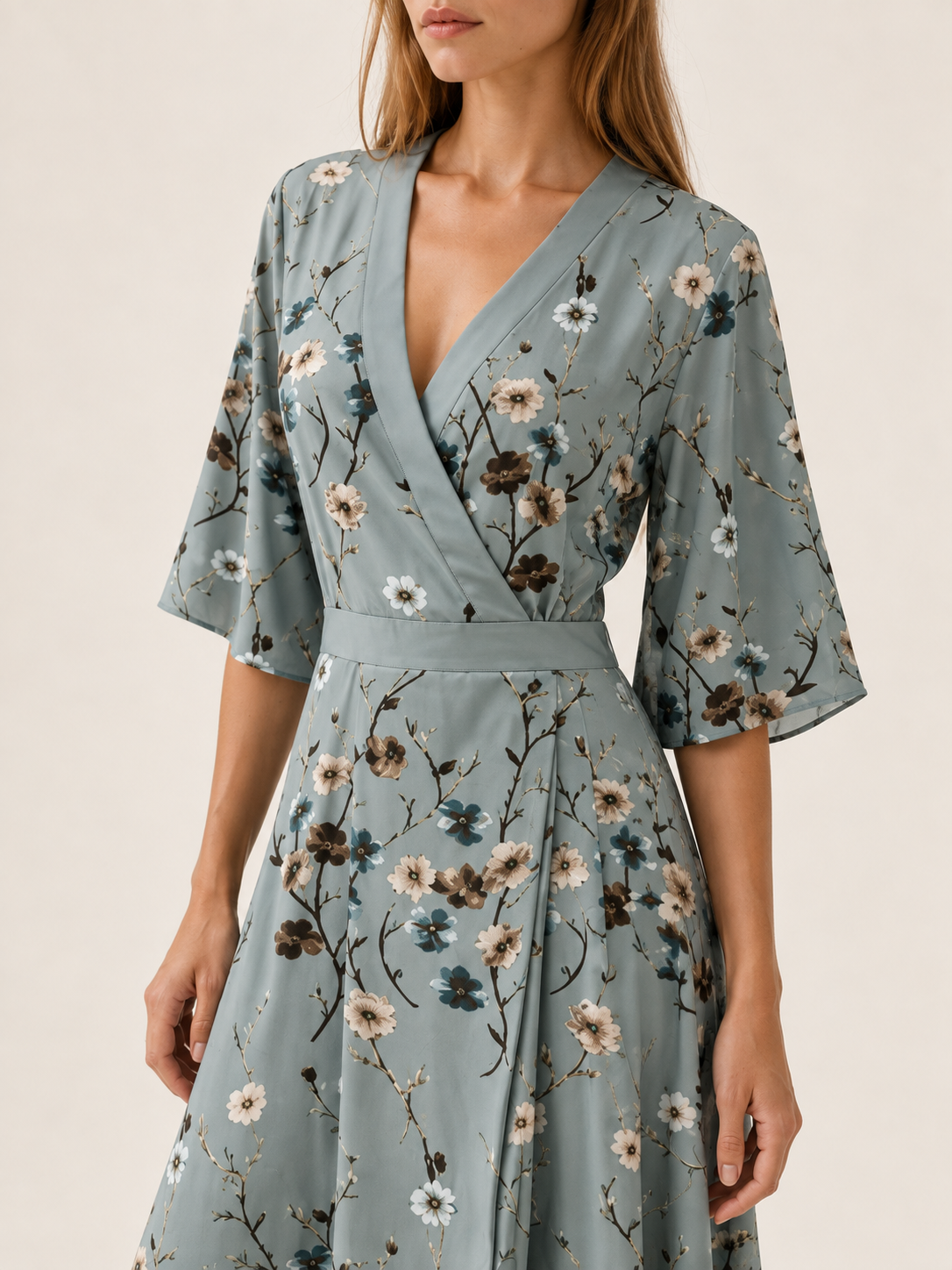 Kyranel | Floral Maxi Dress with V Neck Wrap Front