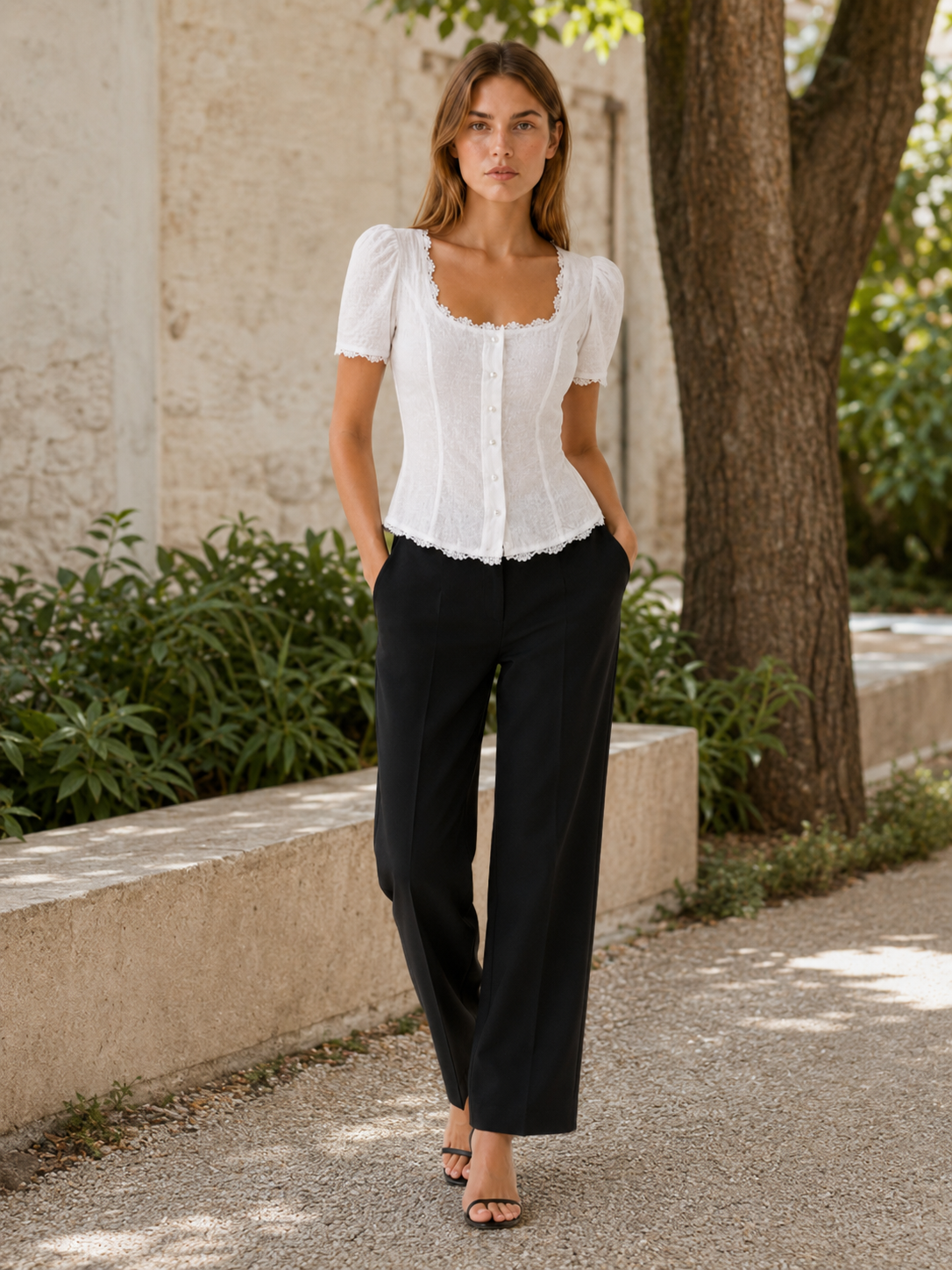 Lara | Women's Square Neck Tie Back Blouse