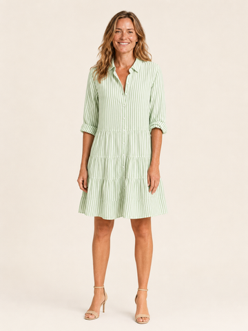 Lenora | Women's Striped Button Front Midi Shirt Dress
