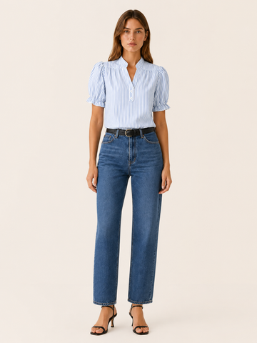 Lilwen | Women's Striped Puff Sleeve Summer Blouse