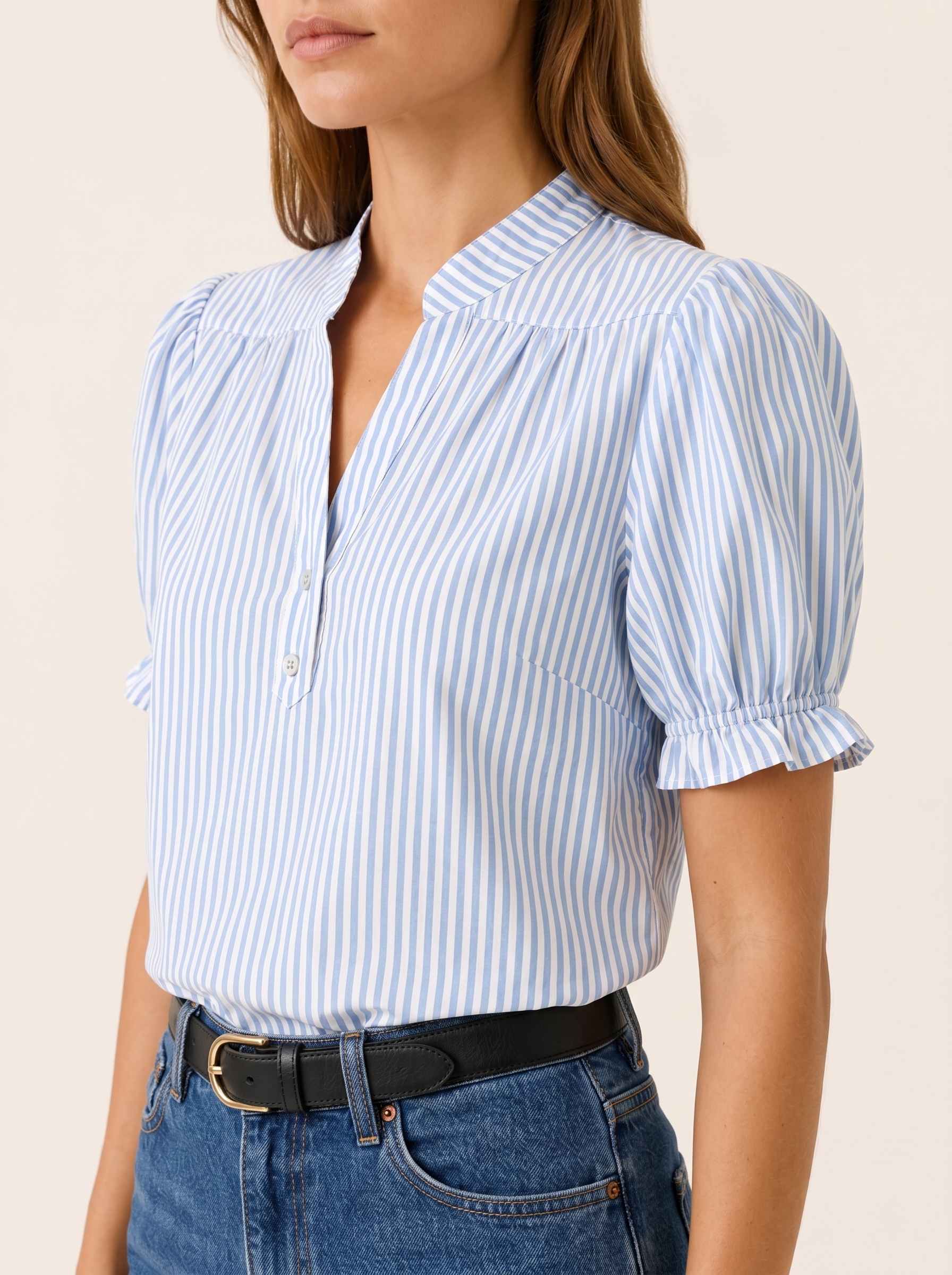 Lilwen | Women's Striped Puff Sleeve Summer Blouse