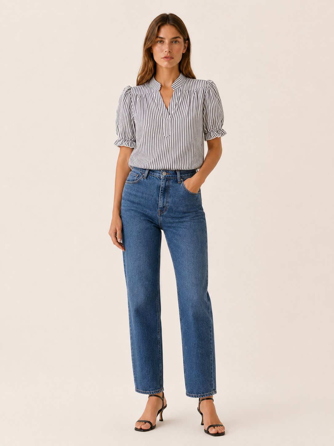 Lilwen | Women's Striped Puff Sleeve Summer Blouse