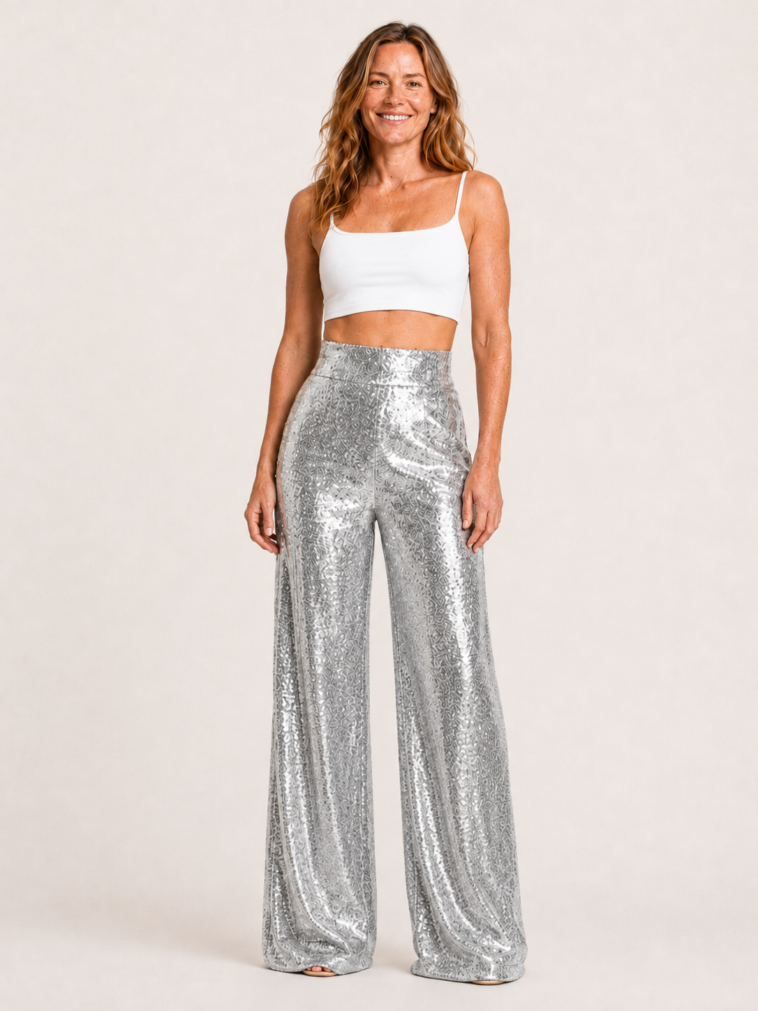 Lineah | Women's High Waisted Sequin Wide Leg Pants
