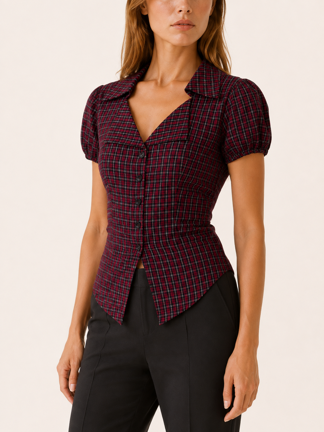 Livia | Women's Gingham Tie Back Blouse