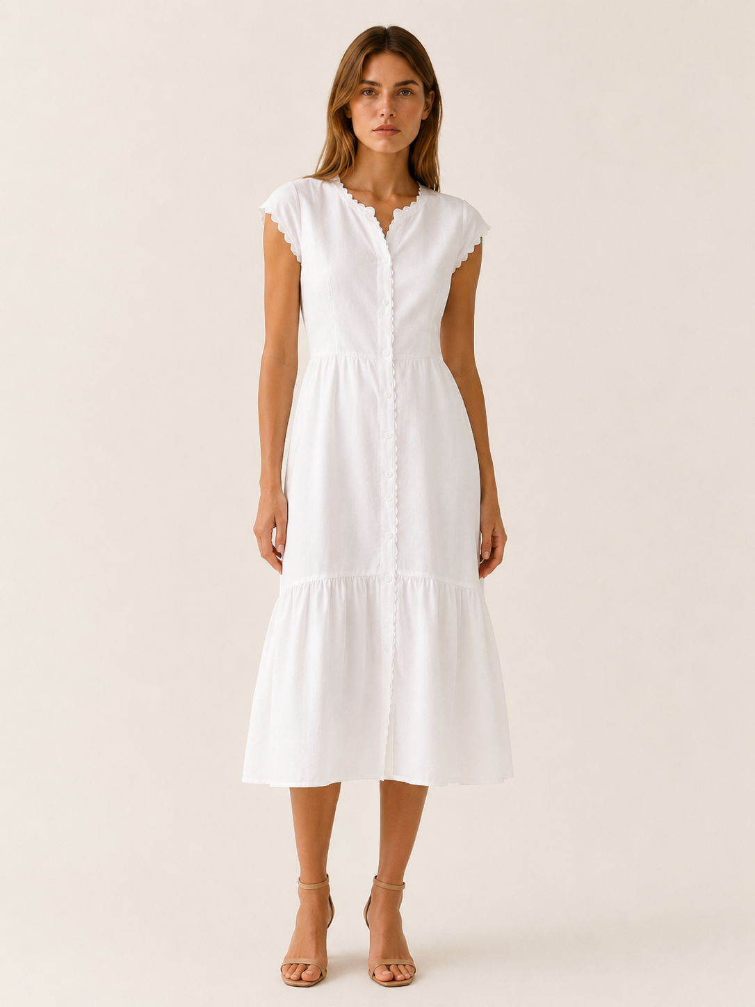 Lyra | White Midi Dress with Lapel Detail