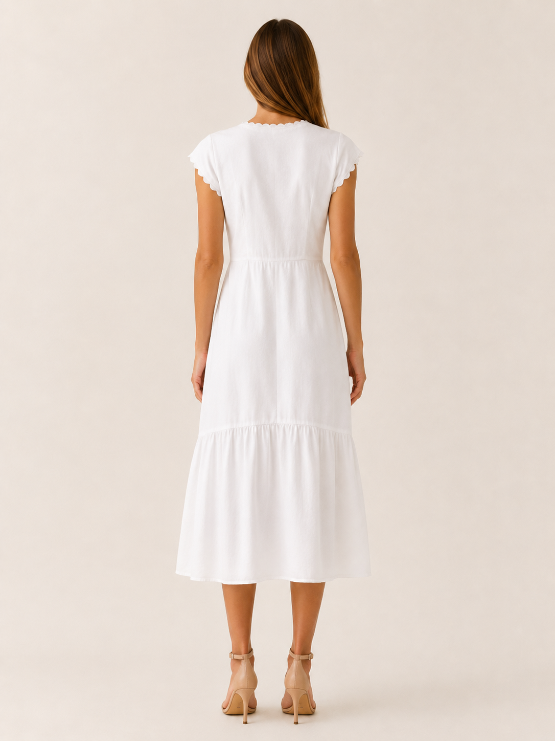 Lyra | White Midi Dress with Lapel Detail