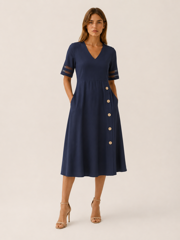 Lysbeth | Midi Dress with Button Detail and Side Pockets