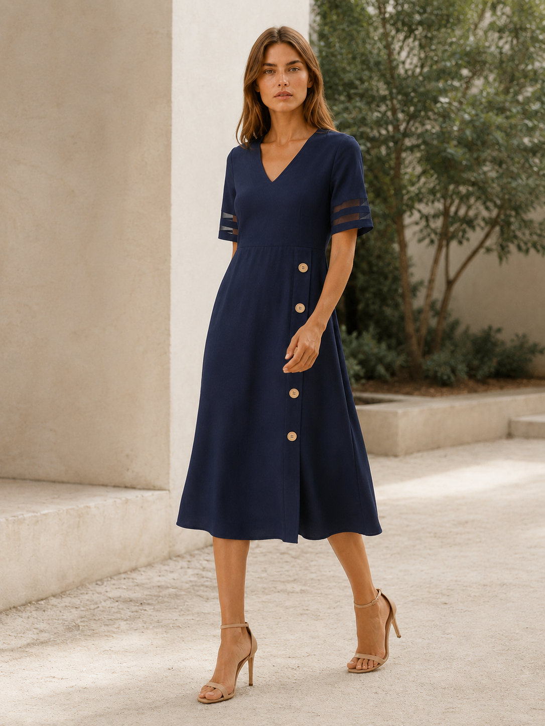 Lysbeth | Midi Dress with Button Detail and Side Pockets