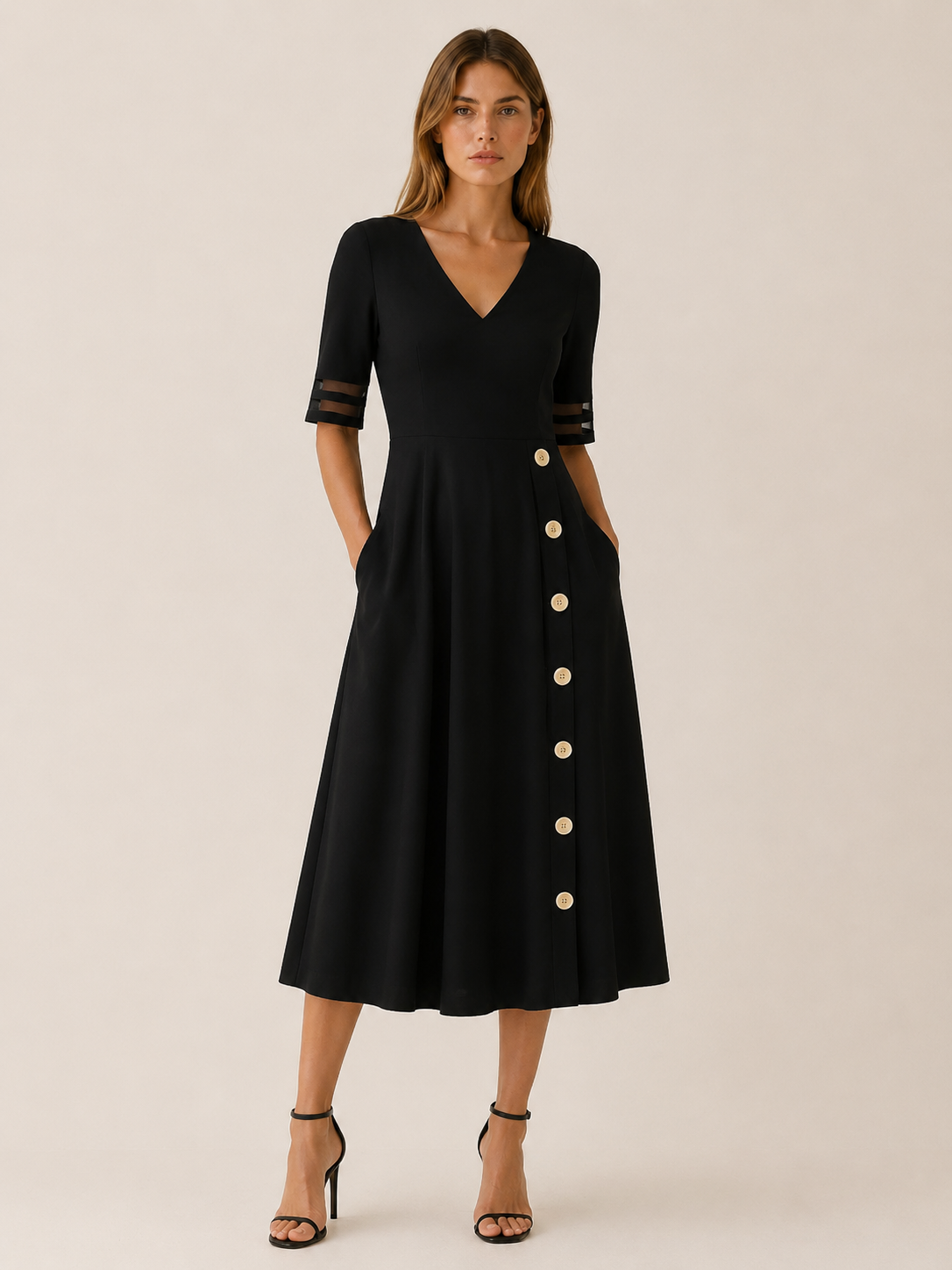 Lysbeth | Midi Dress with Button Detail and Side Pockets