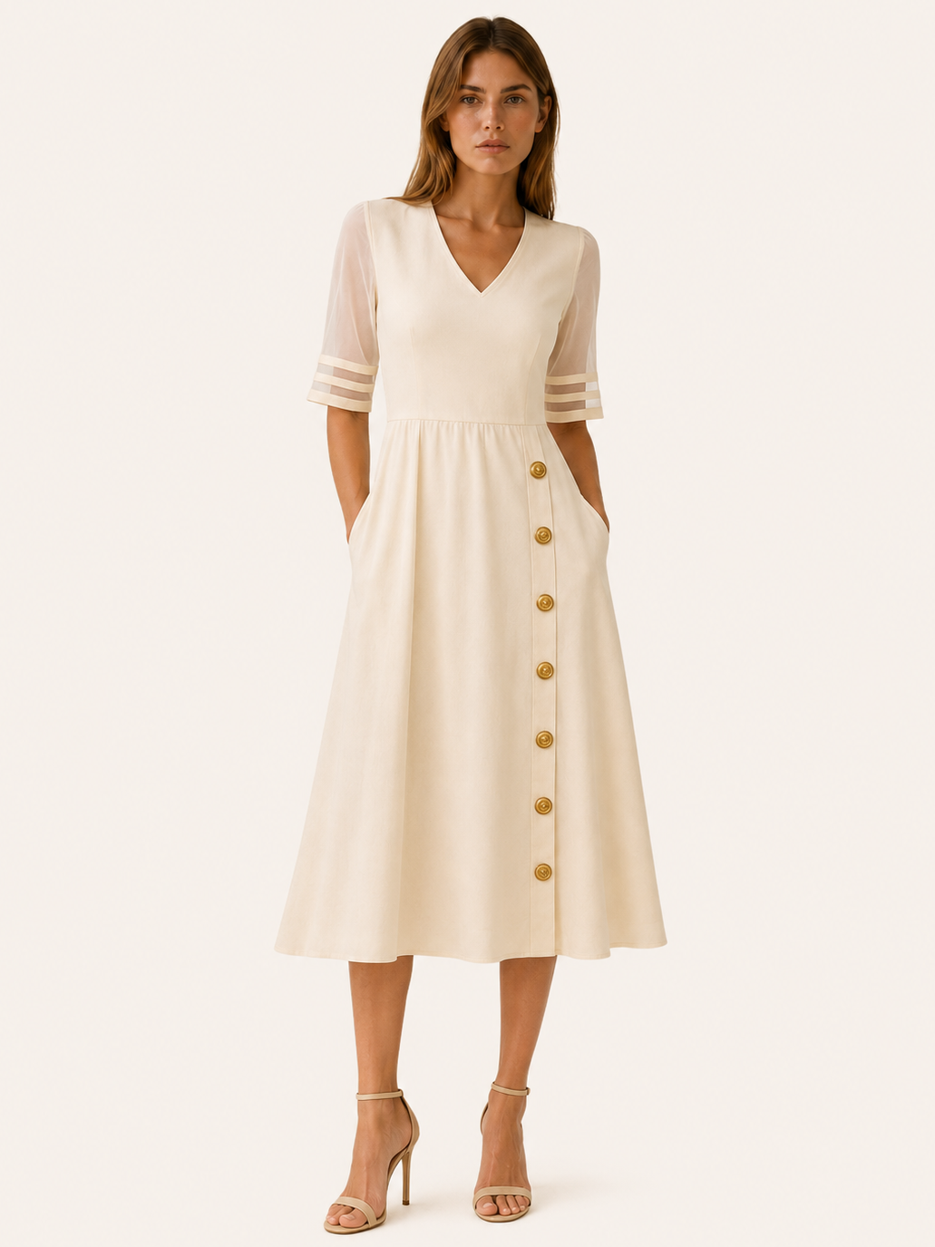 Lysbeth | Midi Dress with Button Detail and Side Pockets