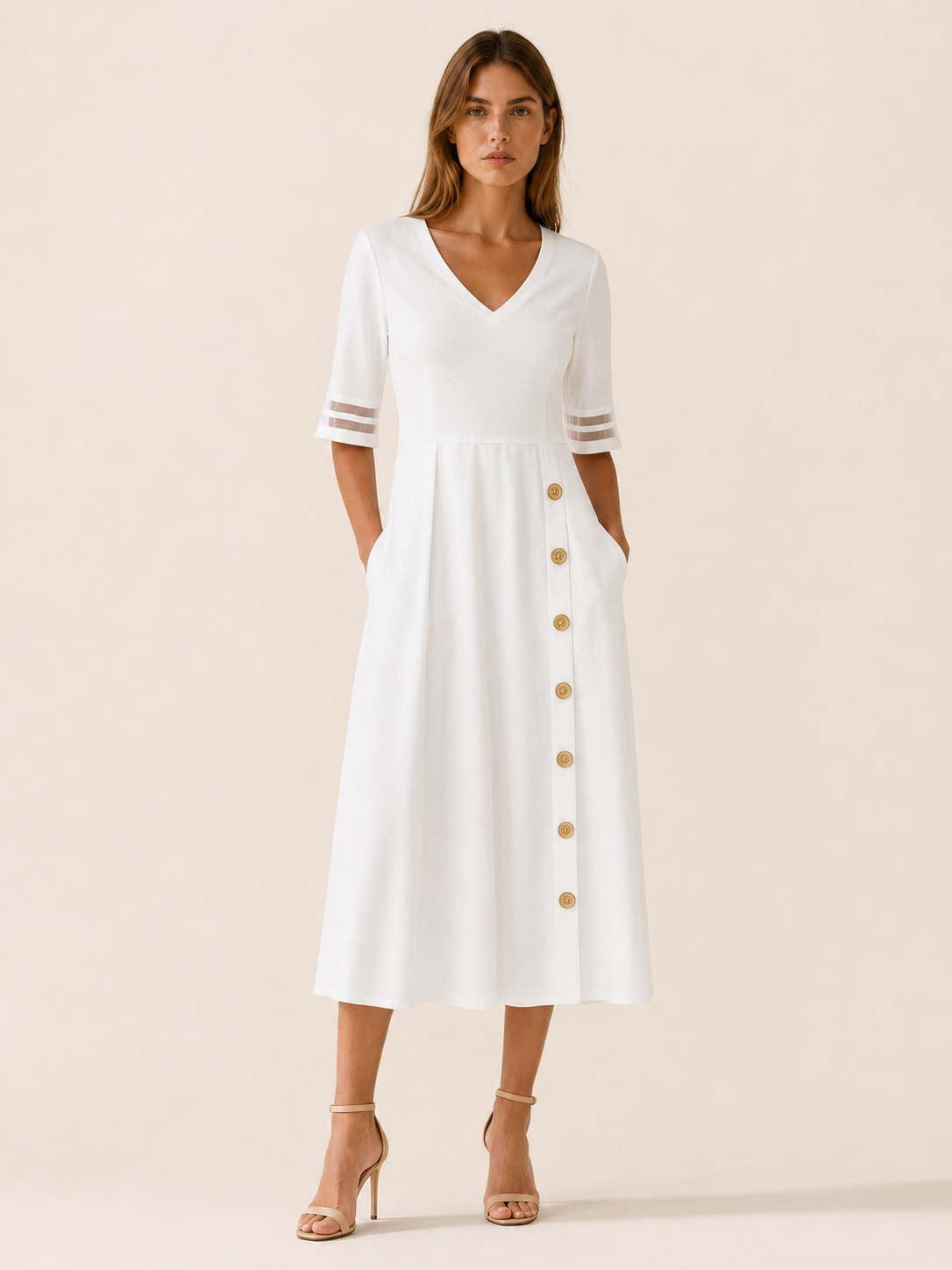 Lysbeth | Midi Dress with Button Detail and Side Pockets