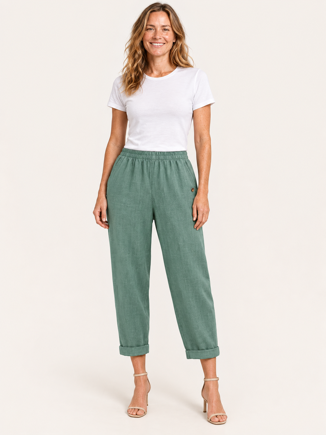 Mabele | Women's Linen Blend Rolled Hem Cropped Pants