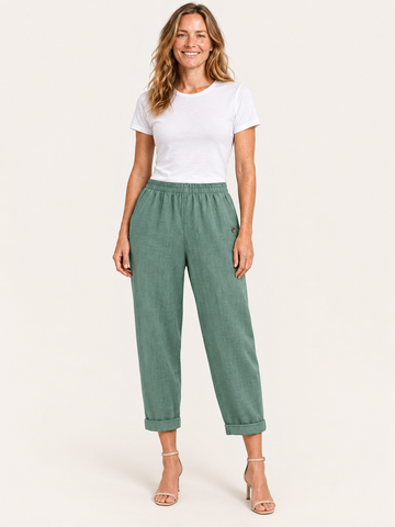 Mabele | Women's Linen Blend Rolled Hem Cropped Pants