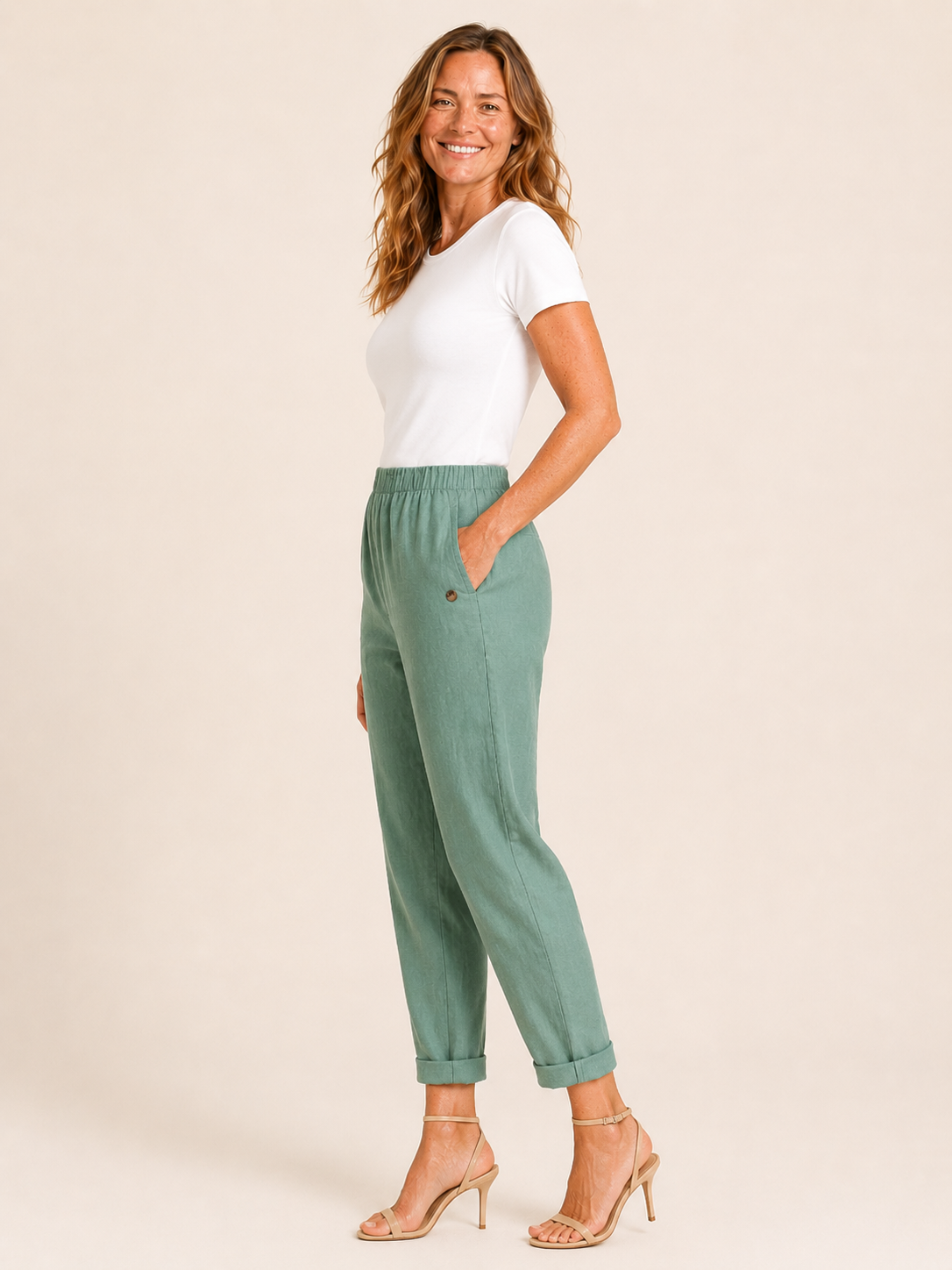Mabele | Women's Linen Blend Rolled Hem Cropped Pants
