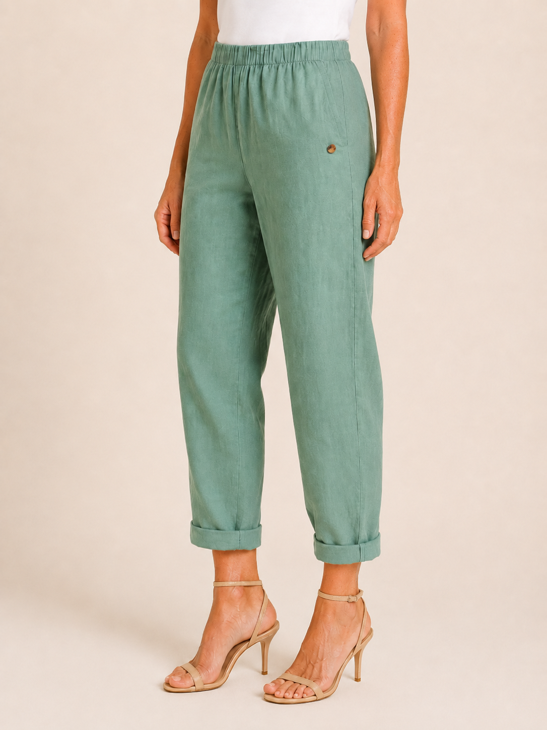 Mabele | Women's Linen Blend Rolled Hem Cropped Pants