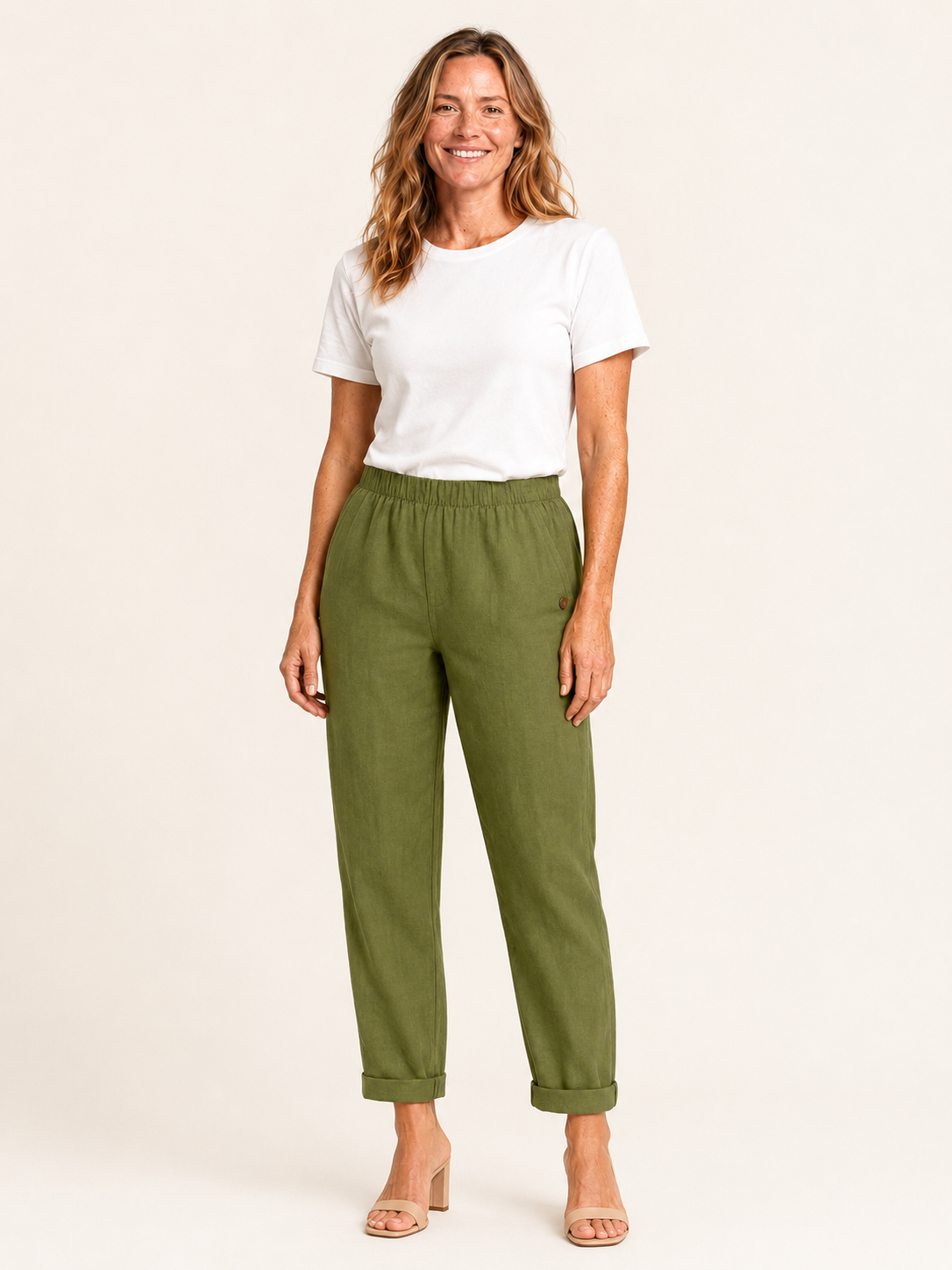 Mabele | Women's Linen Blend Rolled Hem Cropped Pants