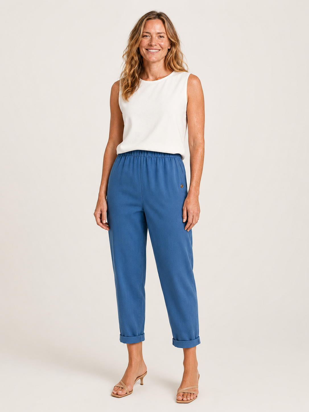 Mabele | Women's Linen Blend Rolled Hem Cropped Pants