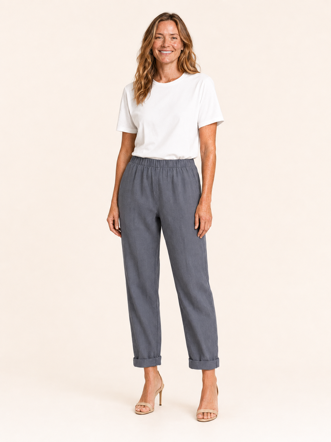 Mabele | Women's Linen Blend Rolled Hem Cropped Pants