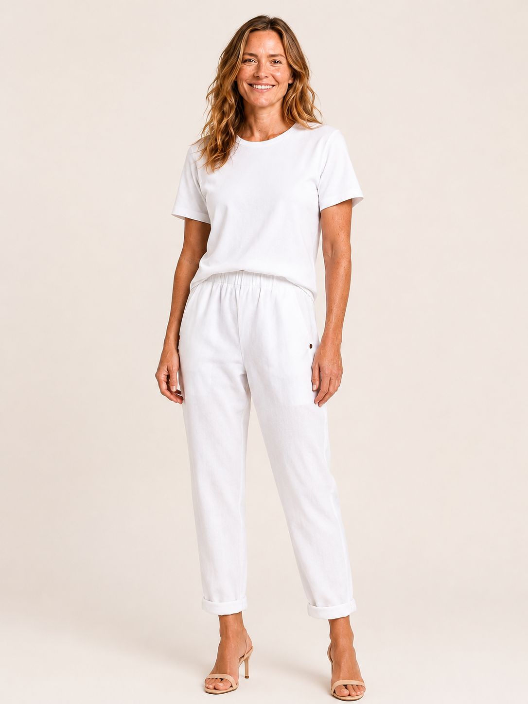 Mabele | Women's Linen Blend Rolled Hem Cropped Pants