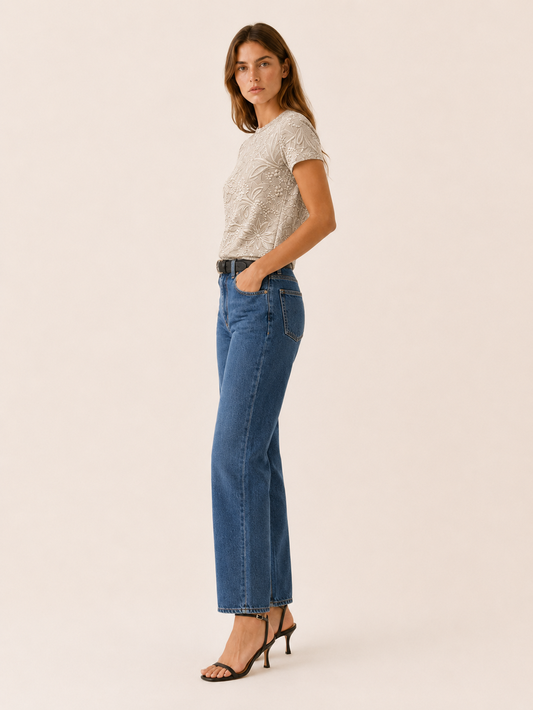 Madora | Women's Floral Textured Round Neck Blouse