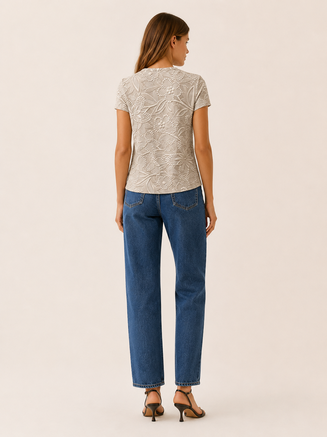 Madora | Women's Floral Textured Round Neck Blouse
