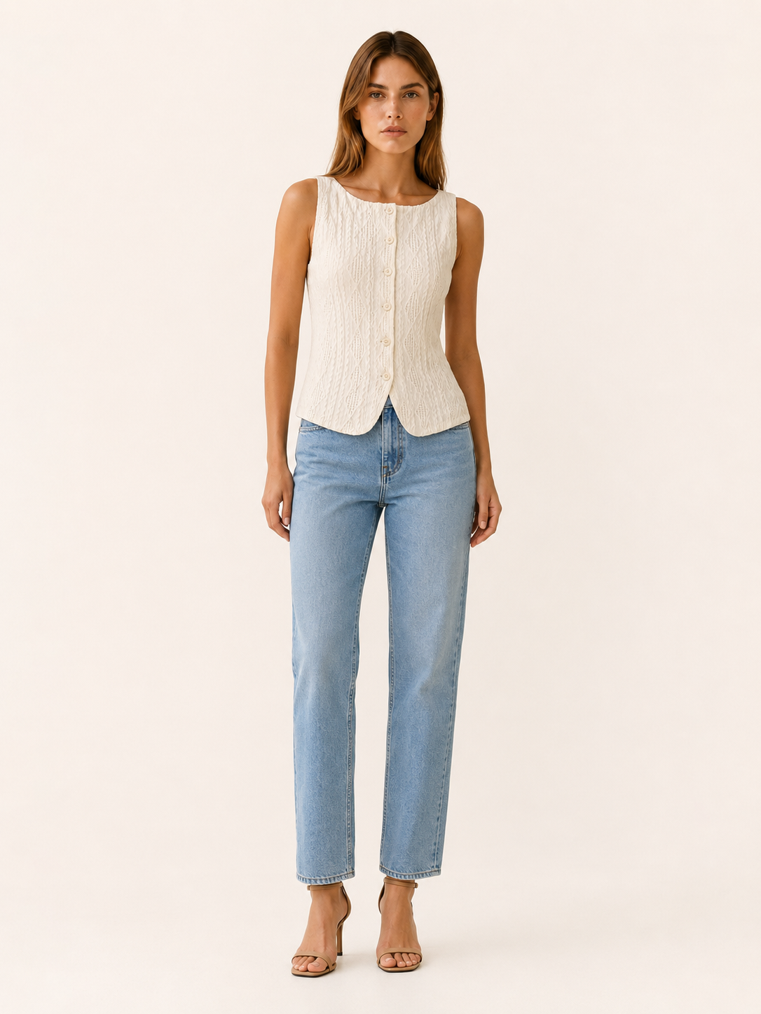 Mae | Women's Button Front Boat Neck Tank Top