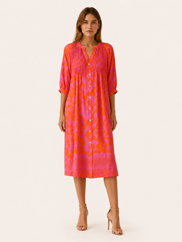 Maia | Print Midi Dress with Shirred Bodice