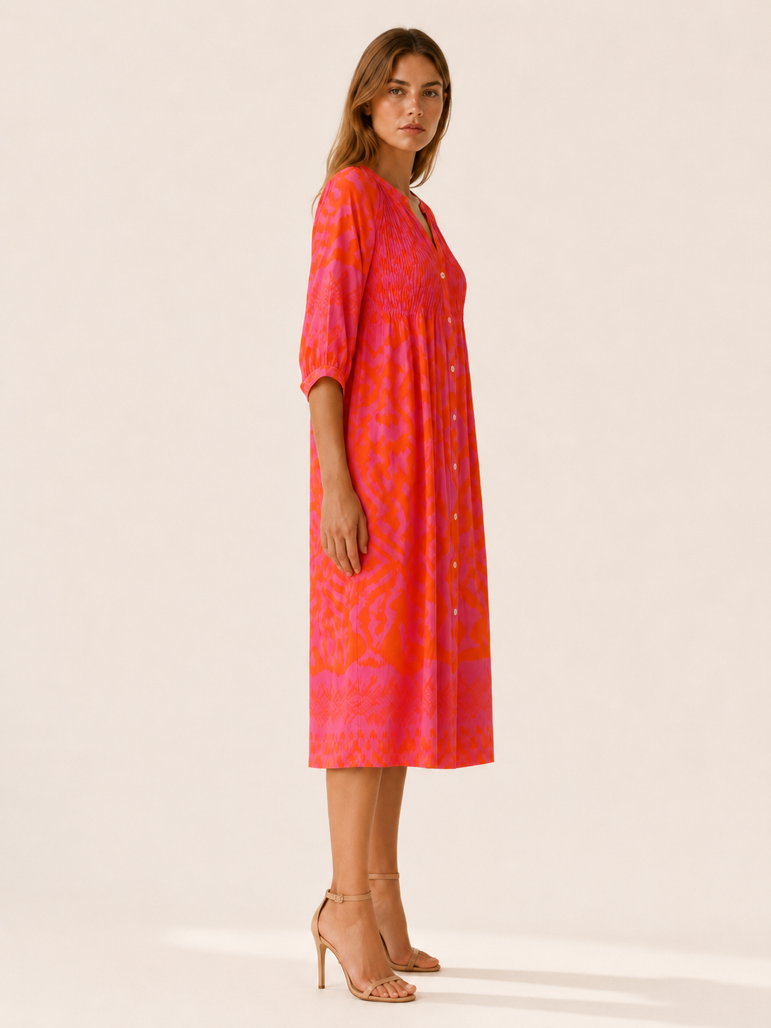 Maia | Print Midi Dress with Shirred Bodice