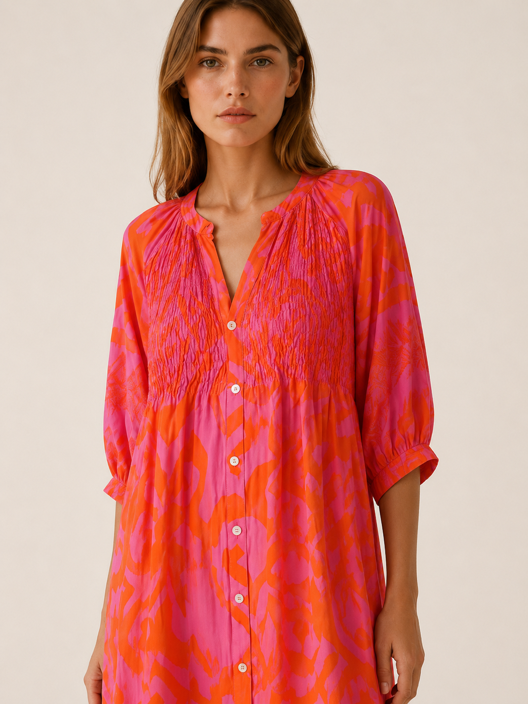 Maia | Print Midi Dress with Shirred Bodice