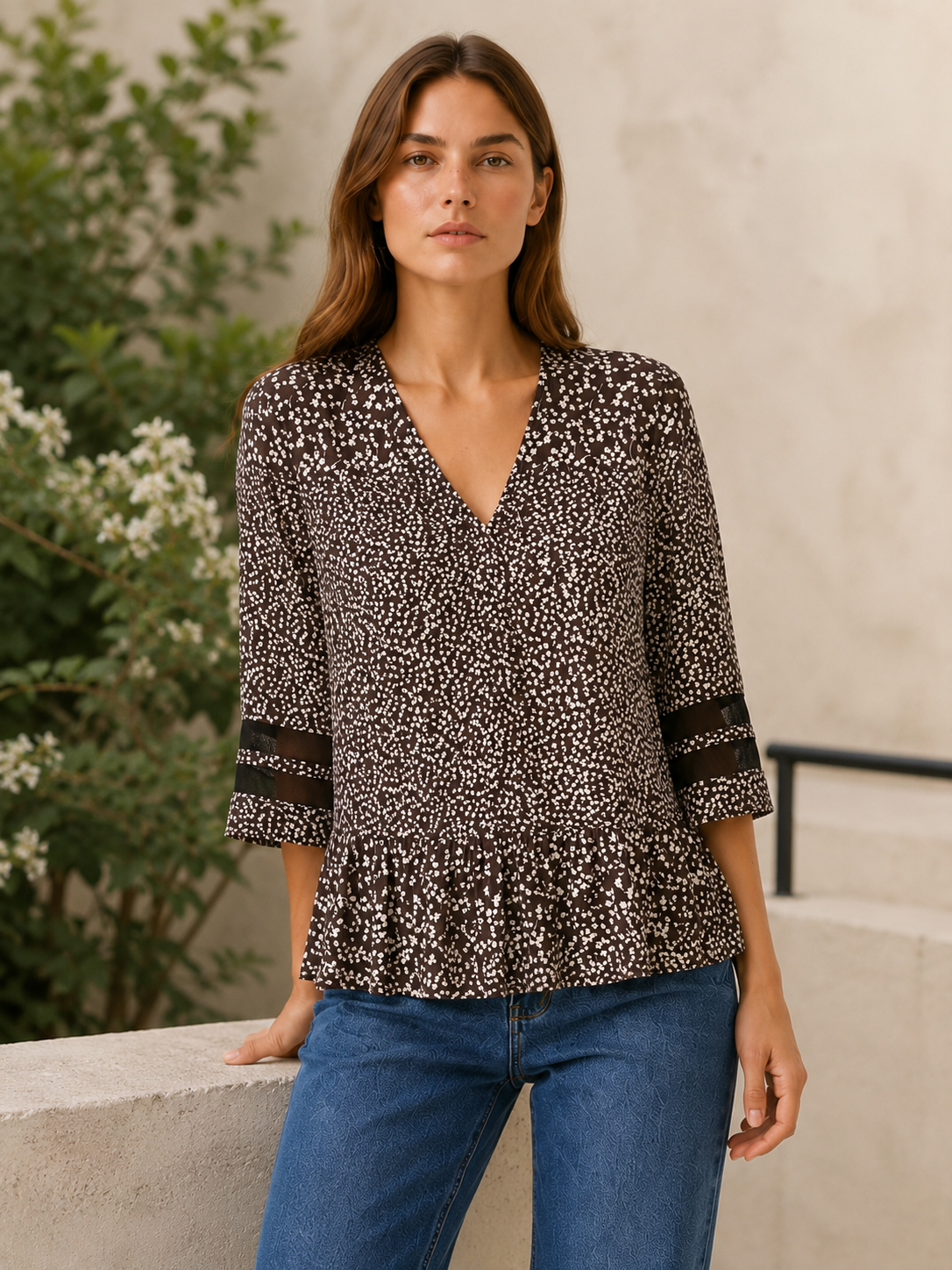 Mallory | Women's V Neck Three Quarter Sleeve Top