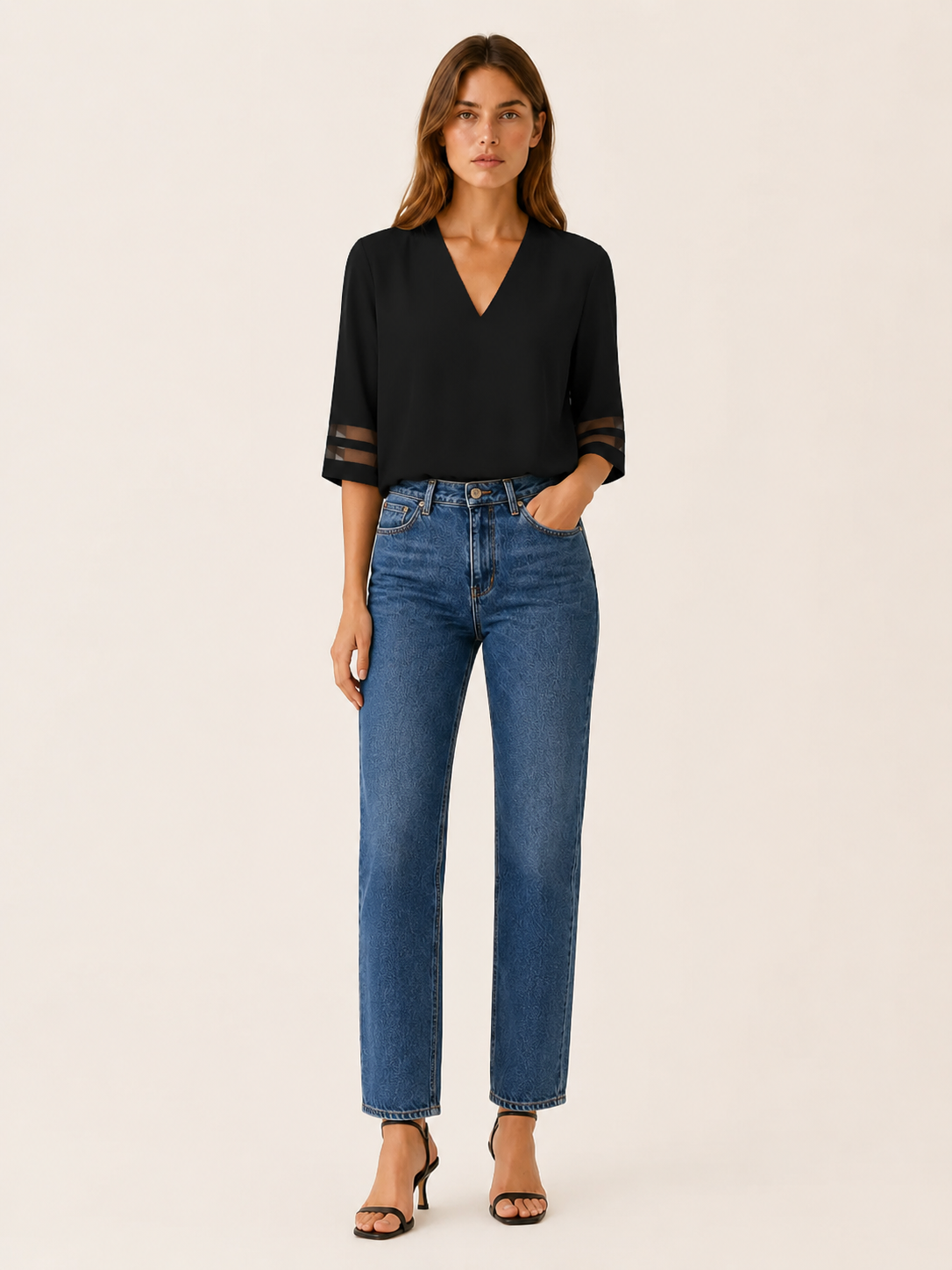 Mallory | Women's V Neck Three Quarter Sleeve Top