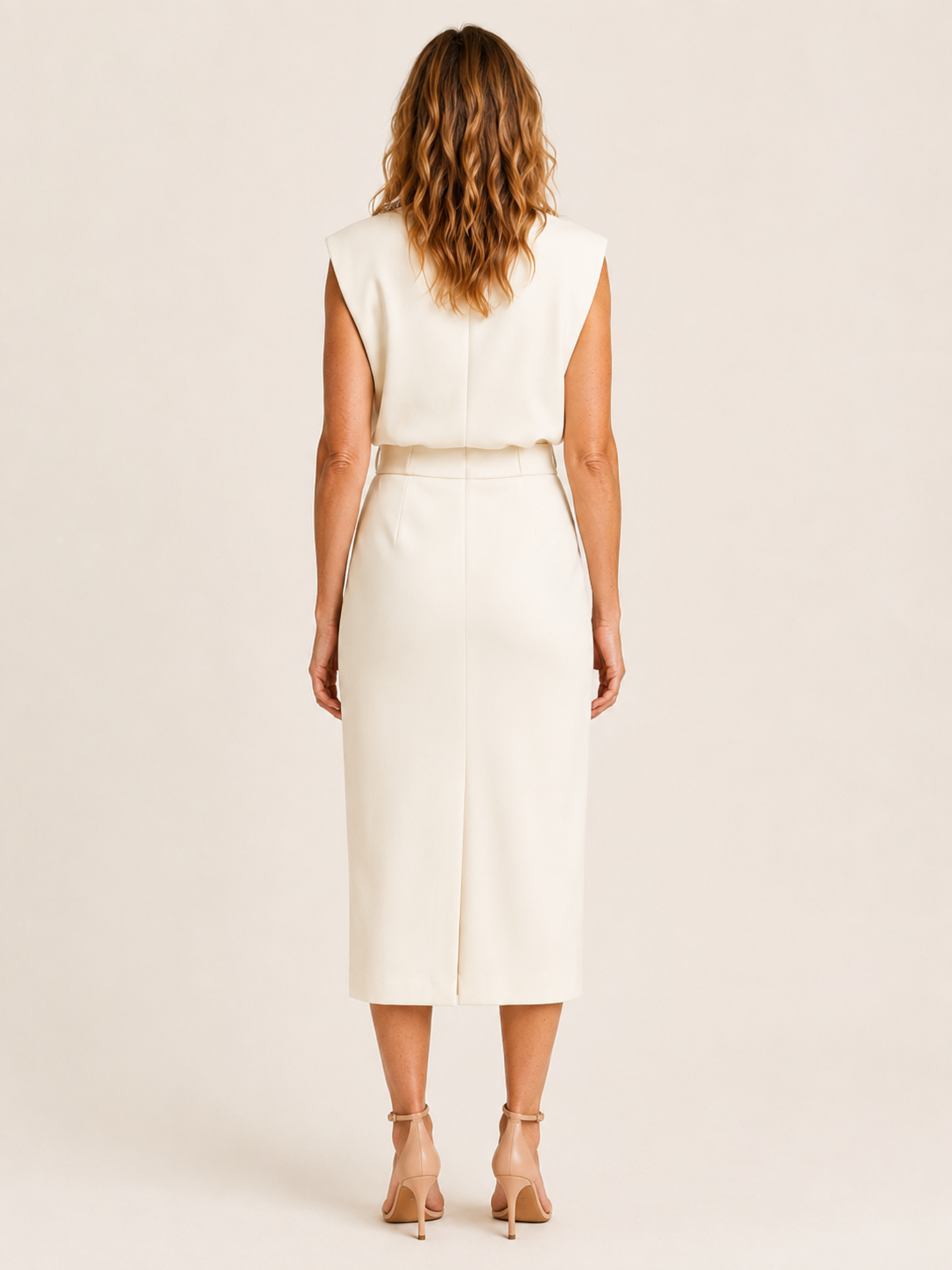 Mariel | Women's Structured Shoulder Tailored Workwear Midi Dress