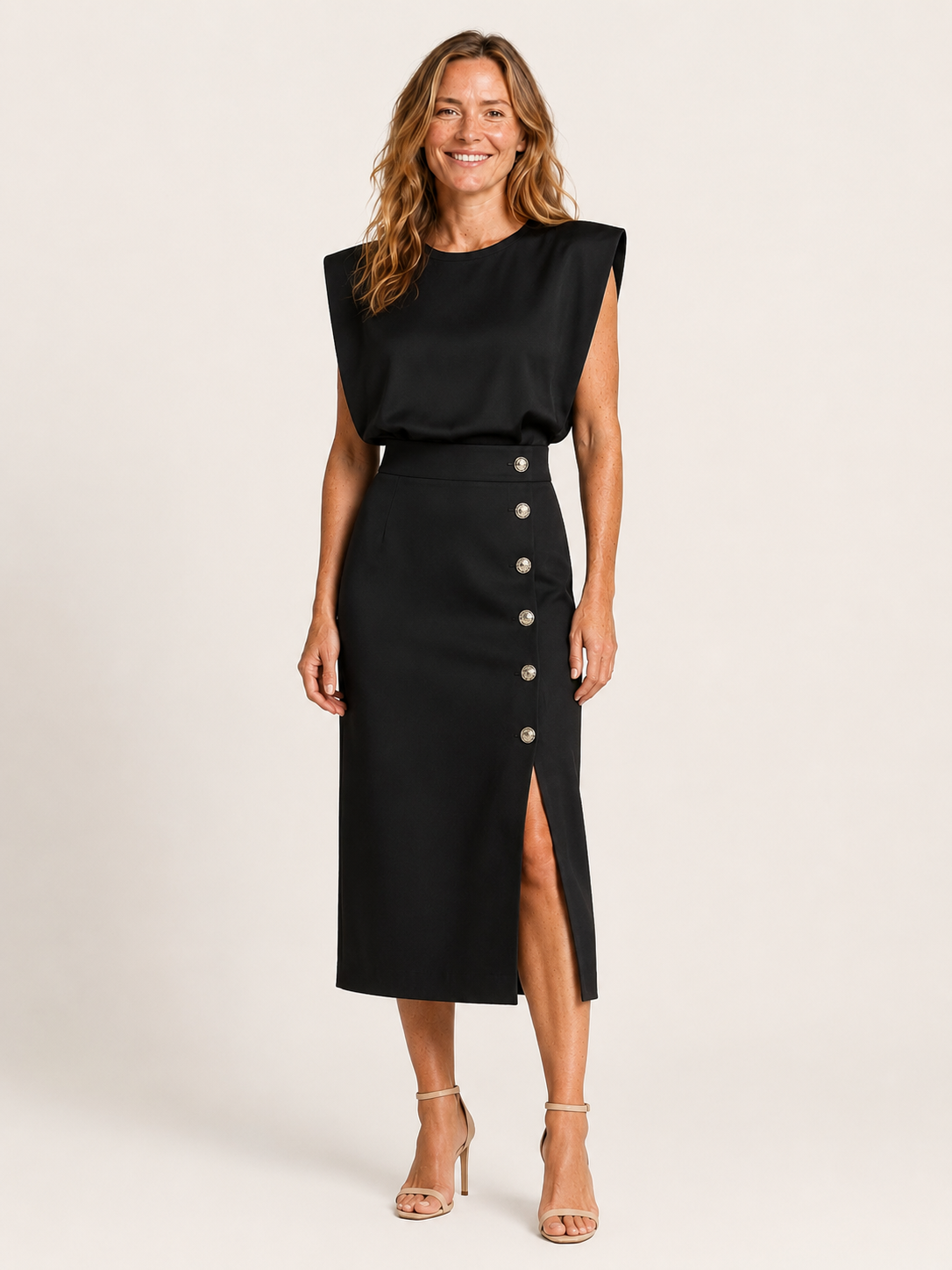 Mariel | Women's Structured Shoulder Tailored Workwear Midi Dress