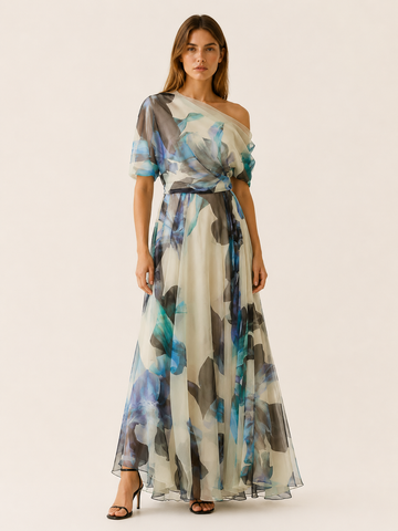 Marietta | Chiffon Maxi Dress with Asymmetric Neckline